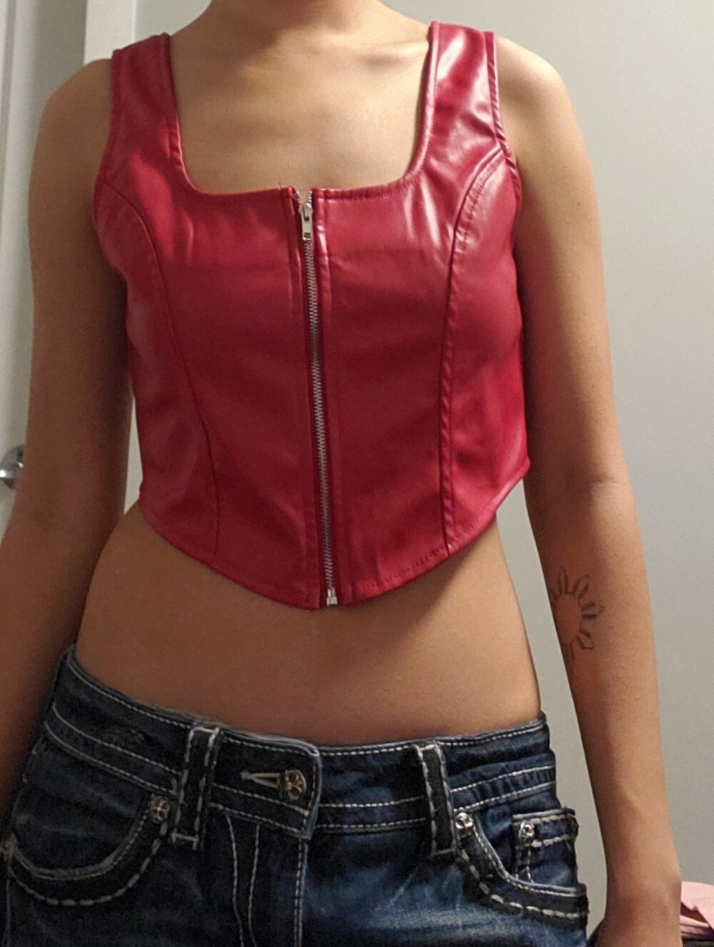 Urban Heritage Red Faux Leather Zip-Front Crop Camisole